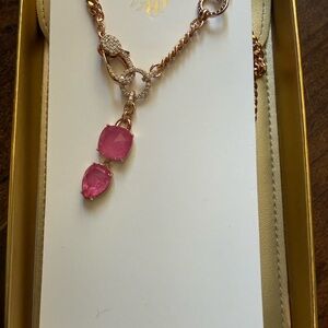 Rose Gold-Tone Necklace with Pink Faceted Gem Drops